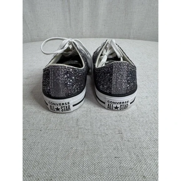 Women's Sz 8.5 Converse Chuck Taylor All Star Silver Glitter Low Shoes Sneakers - Picture 8 of 9
